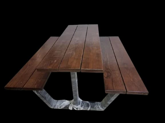Timber picnic table and benches on a fabricated steel frame